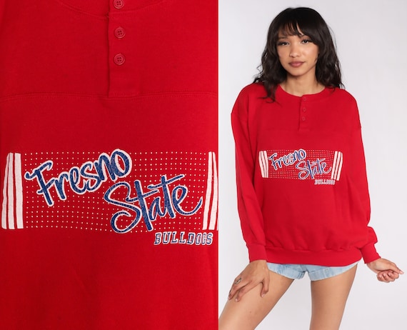 Fresno State University Sweatshirt California State University Shirt 80s College Graphic Print Red 1980s Sweater Vintage Large