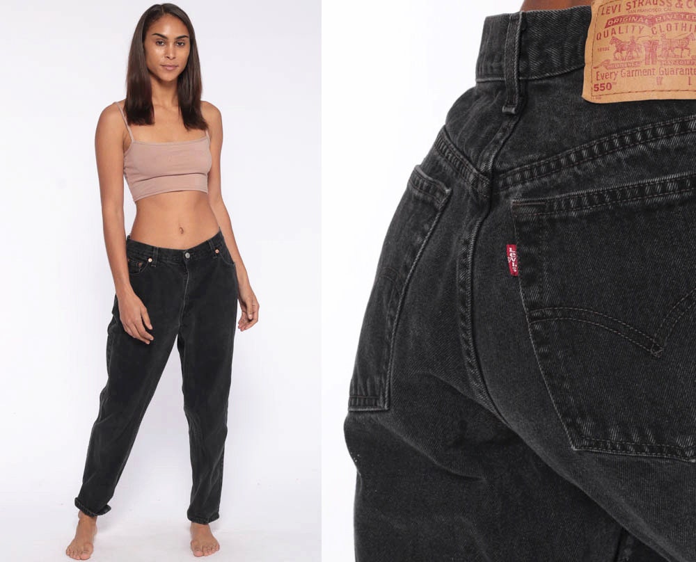 Black Levis Jeans 30 -- Mom Jeans 90s High Waist Jeans 80s Jeans Levi Denim  Pants 550 Vintage Hipster Tapered Slim Relaxed Fit Medium 30