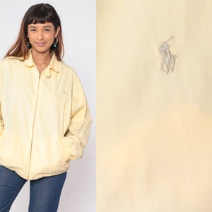 Polo Ralph Lauren Jacket 90s Light Yellow Sport Jacket Zip Up Bomber Windbreaker Full Zip Flannel Lined Streetwear Vintage 1990s Mens Large image 1