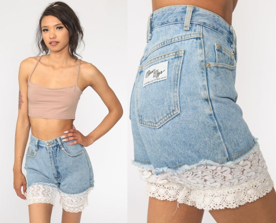 Lace Cut Off Shorts -- 80s Denim Shorts Cutoff Je… - image 1