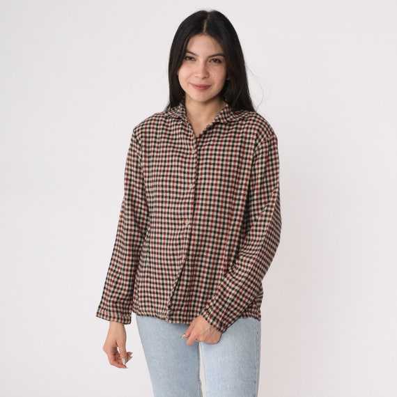 Givenchy Button Up Shirt Y2K Checkered Blouse Black Red Cream Cotton 00s Designer Long Sleeve Collared Top Vintage Small S