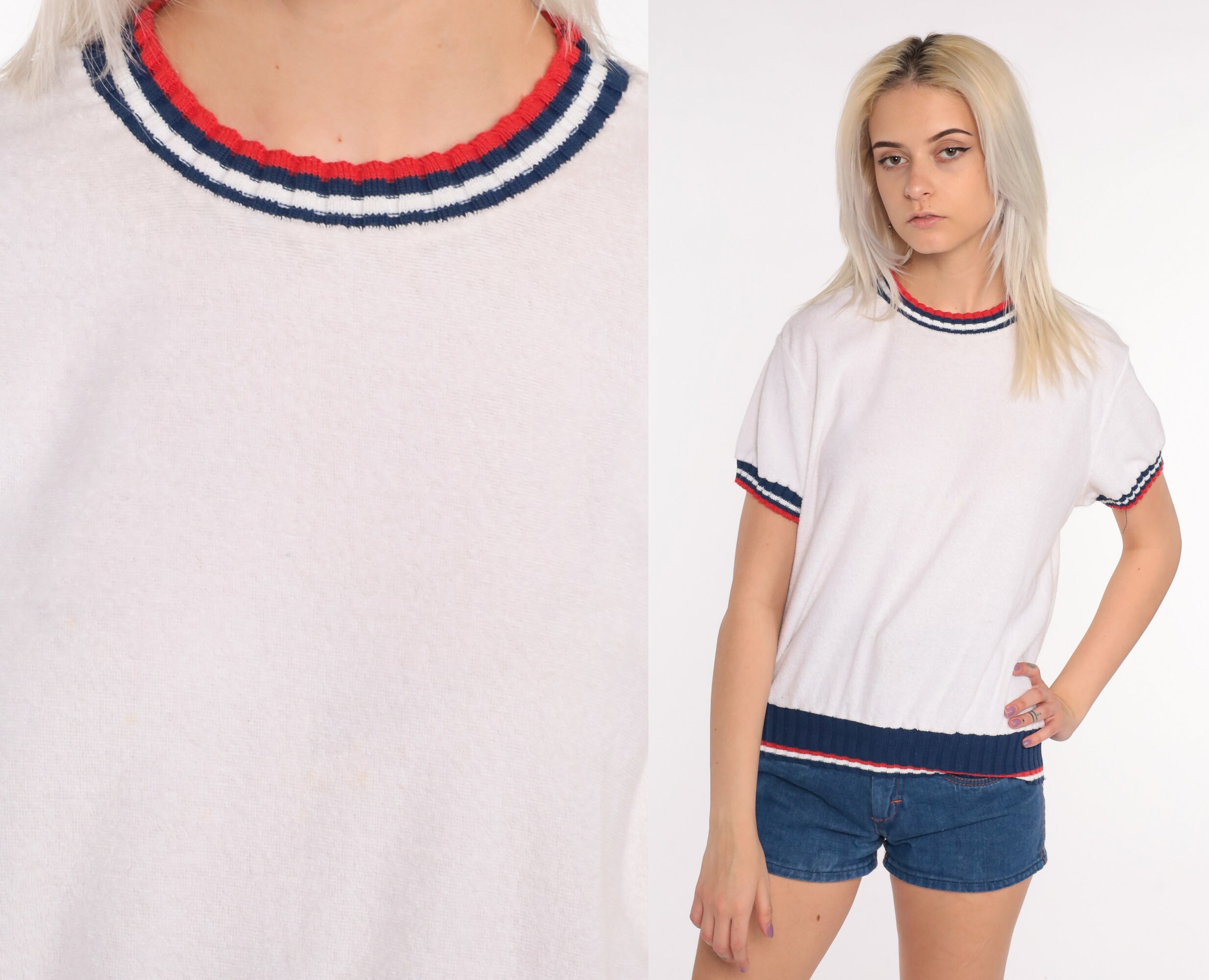 Terry Cloth Shirt 80s White Terrycloth 