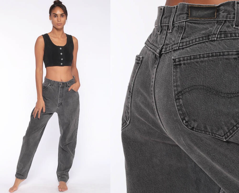 Grey Mom Jeans -- Lee Relaxed Jeans Tapered Jeans 90s LEE Jeans High Waisted Jeans Mom 80s Denim