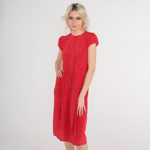 80s Nautical Dress Red Sailboat Print Dress Midi Sailor Dress Cap Puff Sleeve High Waist Summer Boho Vintage 1980s Extra Small XS