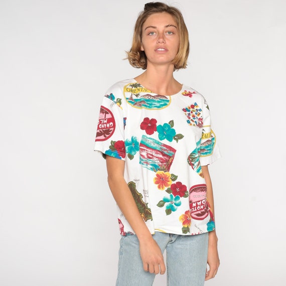 Hawaii Shirt Tropical Floral Tshirt Mokuoloe Island Map Shirt 90s Graphic Vintage Hawaiian T Shirt 1990s Medium