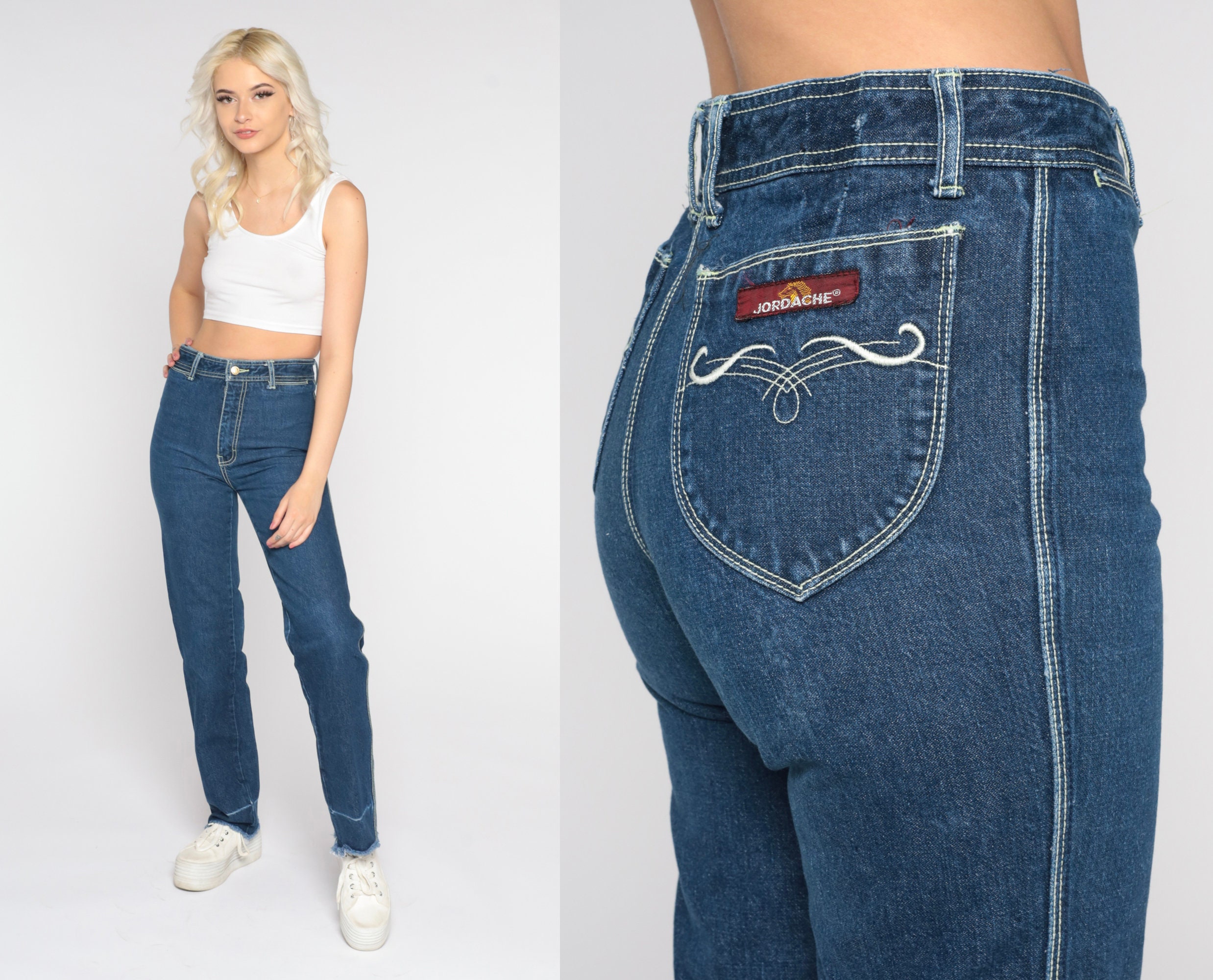 80s Jordache Jeans High Waisted Jeans Tapered Denim Pants Dark Wash Blue  Western Boho Retro Streetwear Bohemian Hipster Vintage 1980s Small -   India