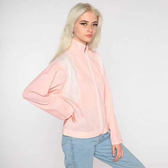 Baby Pink Windbreaker 80s Pastel Zip Up Jacket Pl… - image 6