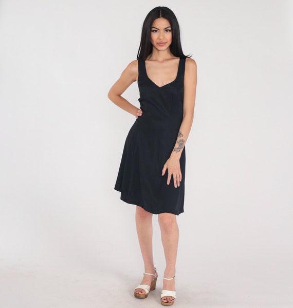 Black Party Dress 90s Strappy Mini Dress Cage Criss Cross Fit and Flare Sleeveless LBD Evening Cocktail Skater Dress Vintage 1990s Medium 8