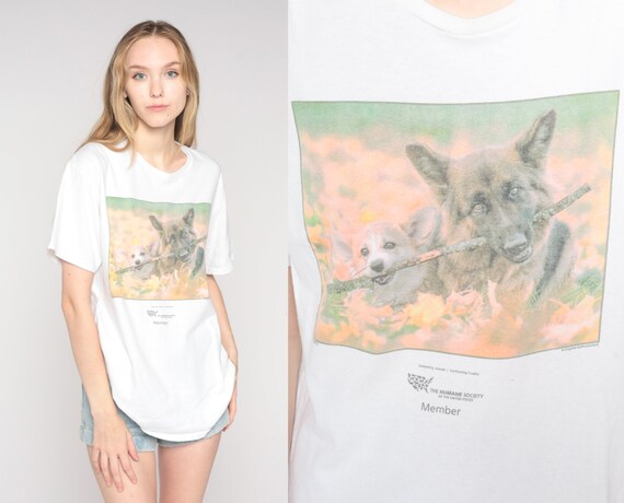 US Humane Society Shirt Y2K Dog T Shirt German Shepherd Corgi Graphic Tee Animal T-shirt Retro Pet Rescue Member Top Vintage 00s Large L