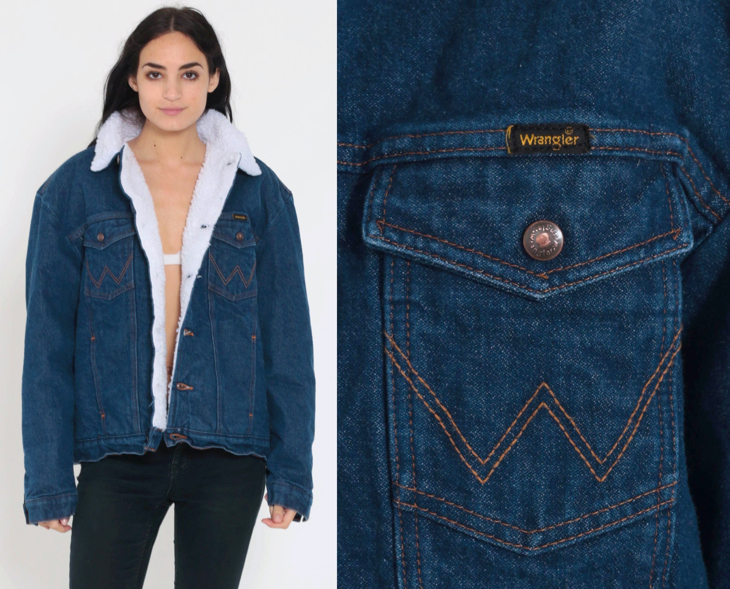 Denim Sherpa Jacket WRANGLER Denim Jacket Shearling 80s Jean - Etsy Canada