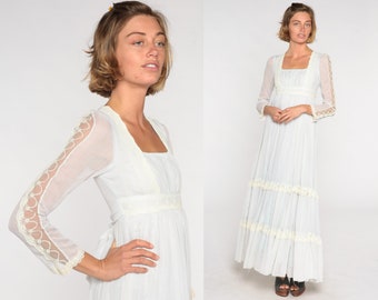 Gunne Sax Dress 70s Maxi Baby Blue Peasant Dress Puff Sleeve Bohemian 1970s  Boho Hippie Wedding Vintage Empire Waist Extra Small xs