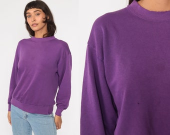 Purple Crewneck Sweatshirt 80s Sweatshirt Plain Distressed Shirt Slouchy 1980s Vintage Sweat Shirt Medium