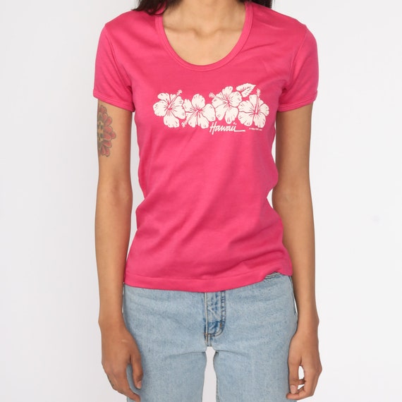 Hawaii Shirt 80s Pink Floral Tee Beach Tropical S… - image 5