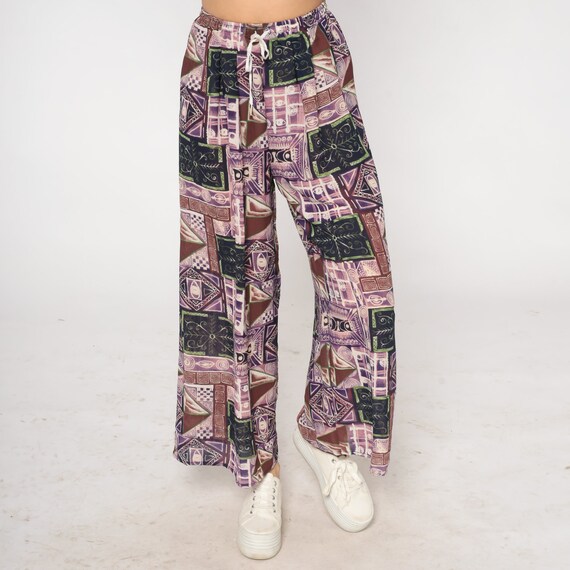 90s Patchwork Pants Boho Abstract Print Wide Leg … - image 6