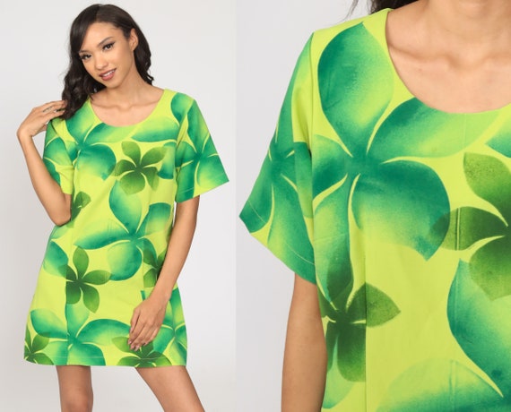 90s Hawaiian Dress Tropical Print Sundress Mini Sh