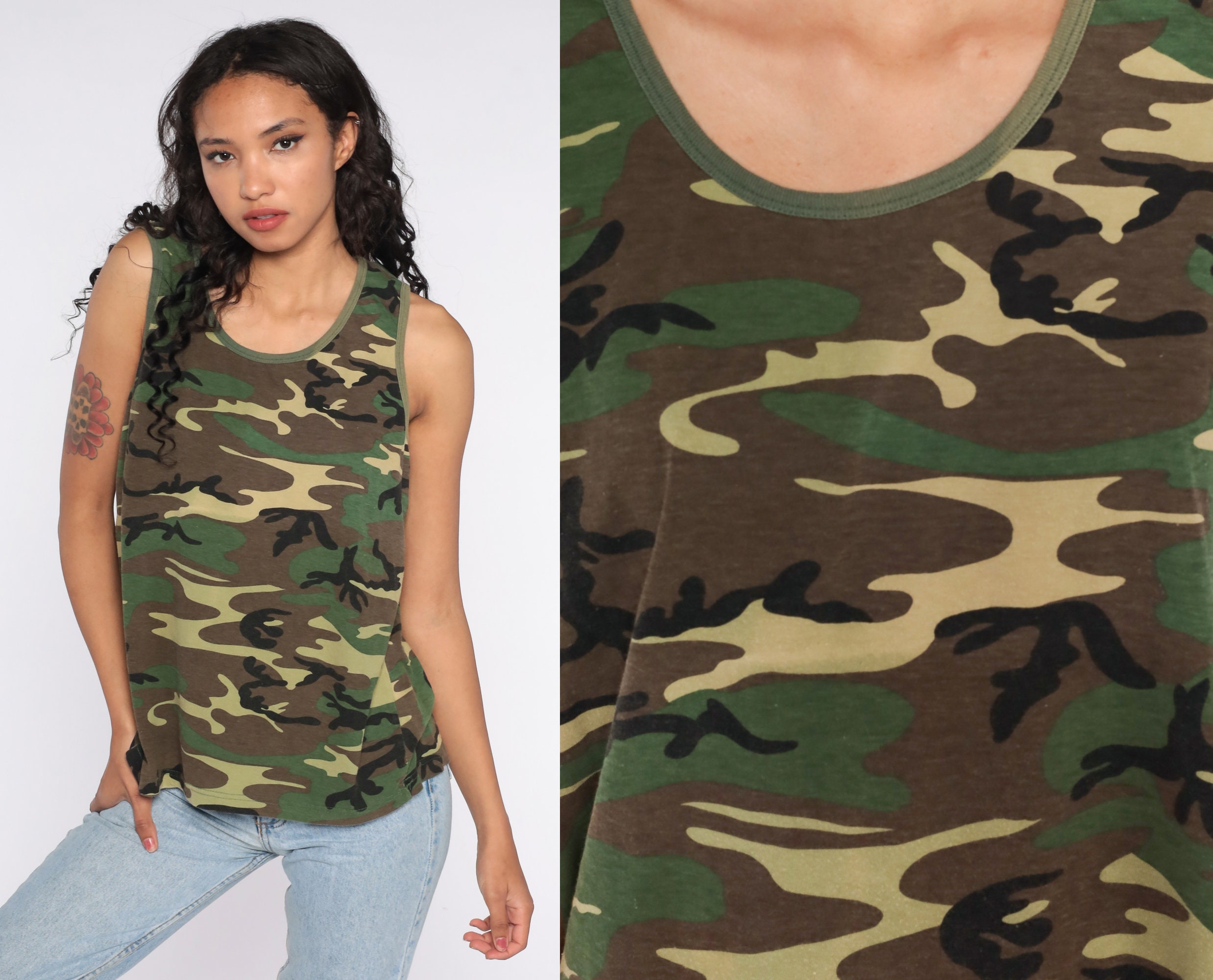 Camo T Shirt Army Tank Top Camouflage Shirt Muscle Tee 80s -  Israel