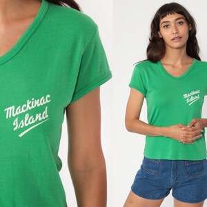 Mackinac Island Tshirt Graphic Tee Shirt Green 80s Tshirt Kelly Green Vintage 70s Retro T Shirt Travel 1980s Medium image 1