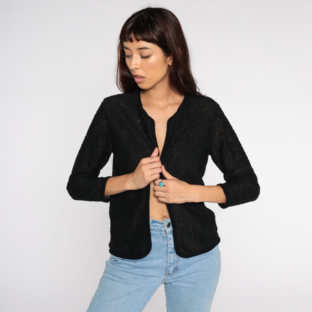 Ego Black Lace Long Sleeve Cardigan Knit Black Lace Cardigan Australia