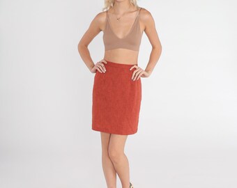 Rust Pencil Skirt 90s Mini Skirt Retro Plain Simple High Waisted