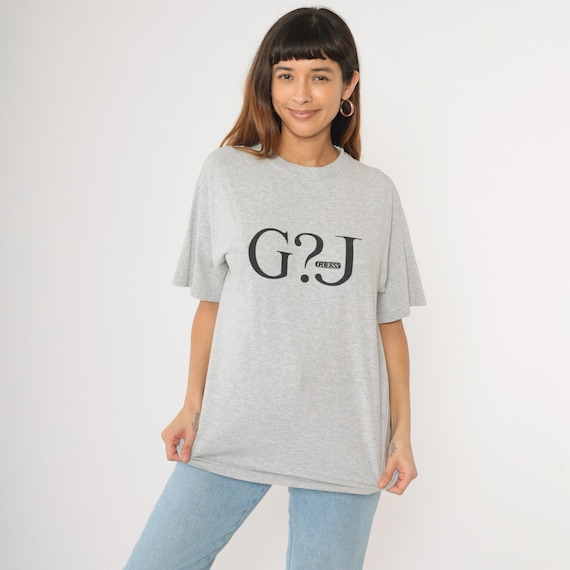 90s Guess Jeans Shirt Graphic Tee Heather Grey T-Shirt Spellout Retro Streetwear Logo TShirtVintage 1990s Medium M
