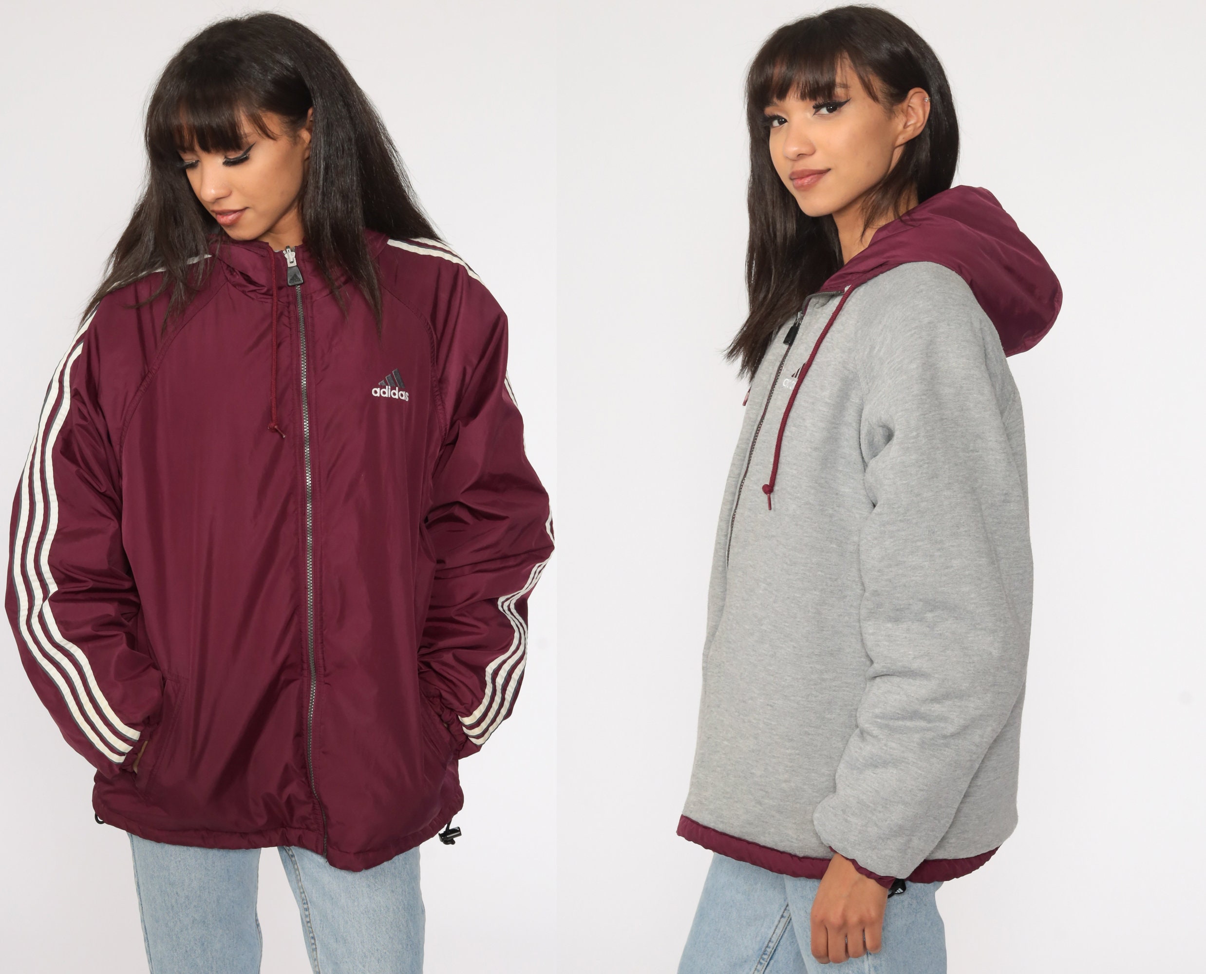 Maroon top adidas windbreaker