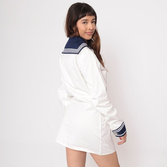 80s Sailor Collar White Mini Dress Shift 1980s Na… - image 4