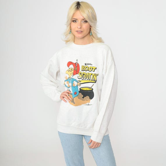 Vintage 90s Southern Granny Sweatshirt Real Boot Scootin' Graphic Pullover Funny Crewneck Long Sleeve Heather Grey 1990s Medium Large