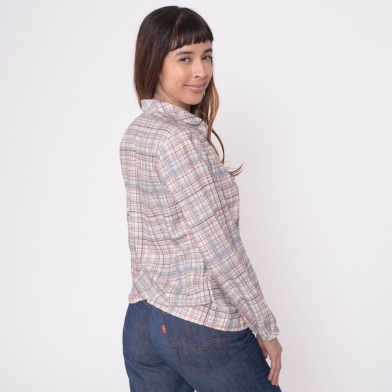 80s Plaid Blouse Pastel Button Up Shirt Checkered… - image 6