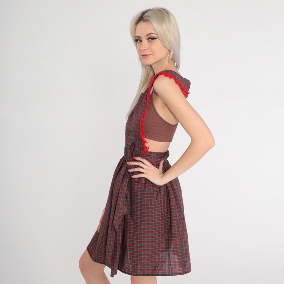 70s Apron Dress Red Plaid Open Back Diner Uniform… - image 4