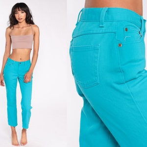 Turquoise Low Rise Jeans -- Y2K Jeans Straight Leg Jeans Bright Blue Colored Jeans 00s Denim Pants Bootcut Vintage Small 4