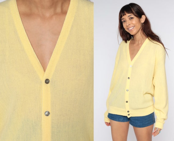 Yellow Cardigan Sweater 80s Grandpa 