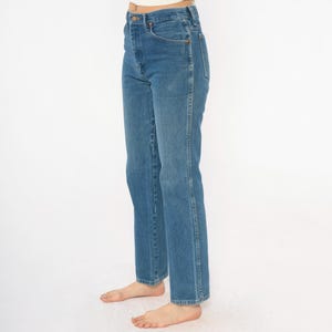 90-tals Wrangler-jeans med hög midja, raka ben, ljusblå tvättade denimjeans, bomull, vintage, klassiska, vardagliga, enkla byxor, 30x32, medium bild 12