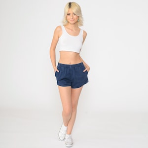 Vintage Gym Shorts 80s Navy Blue Running Shorts Retro High Waisted Plain Jogging Elastic Waist Hot Pants Workout Hiking 1980s Small S