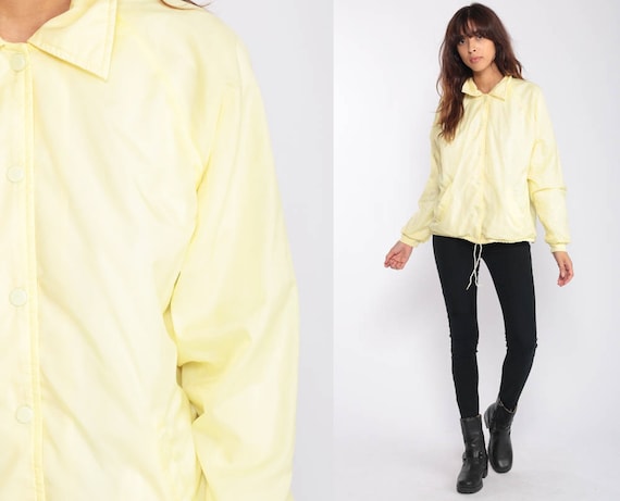 Yellow Jacket Baseball Jacket Windbreaker Retro 80s Raglan Sleeve Jacket Pastel Snap Up Normcore 1980s Vintage Sports Medium