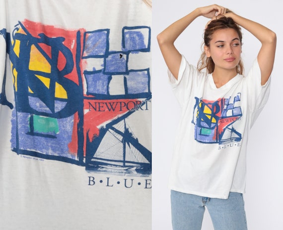 Newport Blue Shirt 90s Sailboat Shirt 