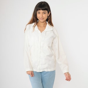 Vintage White Nylon Windbreaker Jacket 80s Zip Up Jacket Plain Retro 1980s Spring Fall Long Raglan Sleeve Current Seen Small S
