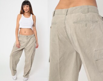 90s Khaki Cargo Pants Pleated Relaxed Work Pants Baggy Sportwear