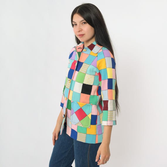 Vintage Patchwork Jacket 70s Bright Multicolor Sq… - image 5