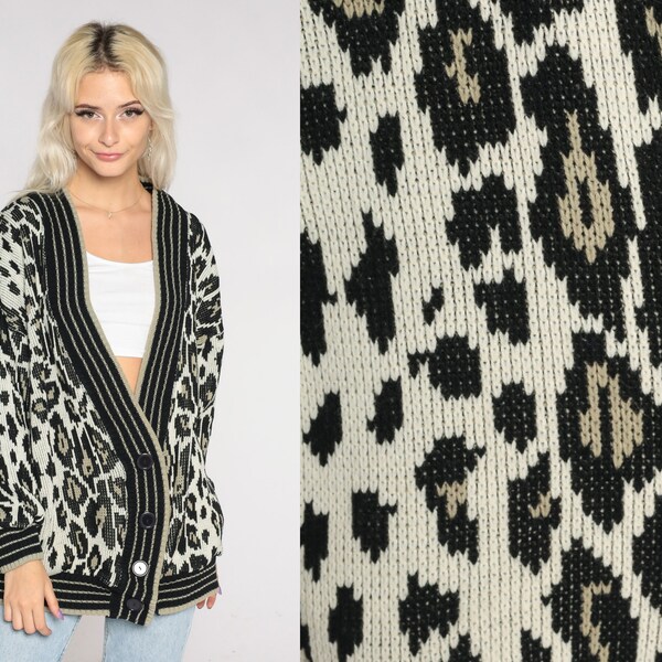 Vintage Leopard Print V Neck Sweater