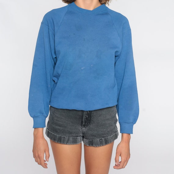 Blue Crewneck Sweatshirt 90s Raglan Plain Long Sl… - image 7