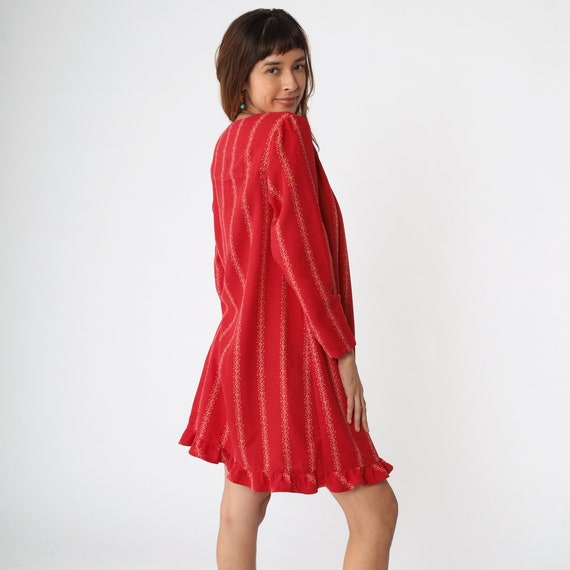 Striped Tent Dress 80s Red Puff Sleeve Mini Dress… - image 5