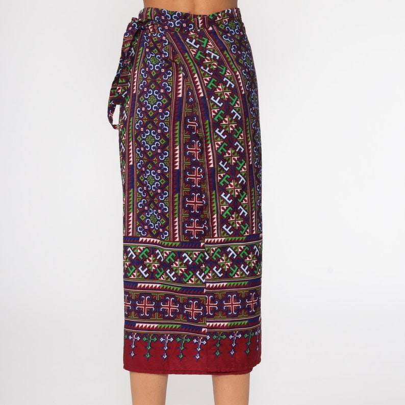 Tribal Wrap Skirt Midi Wrap Skirt 90s Boho Skirt 1990s Knee Length Festival Bohemian Red Blue Small Medium Large
