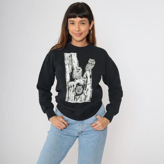 Y2K Owl Sweatshirt Woodland Dunes Nature Center Long Sleeve Top Vintage 2000s Black Wildlife Pullover 00s Wisconsin Small xs