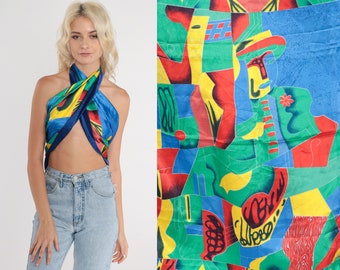 Vintage Silk Picasso Scarf 80s Cubist Art Scarf Top Colorful Abstract Print Hippie Boho Pablo Picasso 38" Square 1980s Extra Small XS S