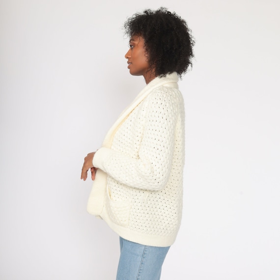 Cream Wrap Cardigan 70s Boho Sweater Slouchy Knit… - image 6