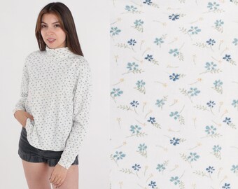 Floral Turtleneck Top Y2k White Long Sleeve Shirt Retro - Etsy