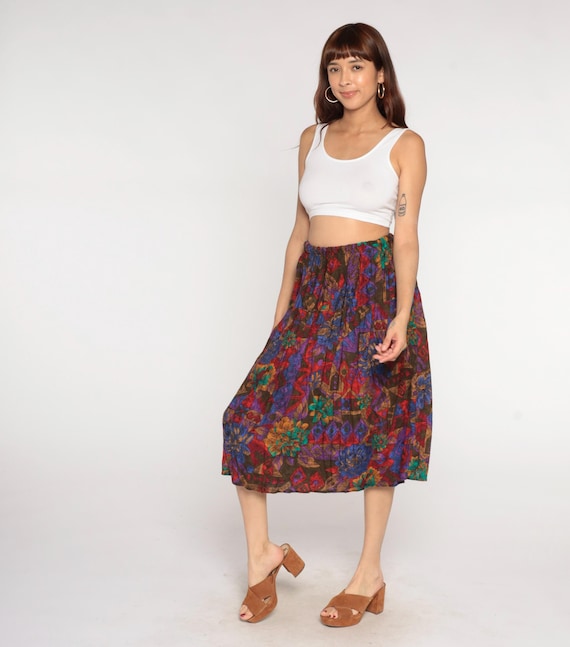 90s Abstract Floral Skirt Geometric Multicolor Elastic Waist Vintage Festival Hippie Colorful Print Plus Size Extra Extra Extra Large XXXL
