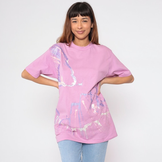Metallic Paint Splatter Shirt 90s Pink T-shirt Abstract
