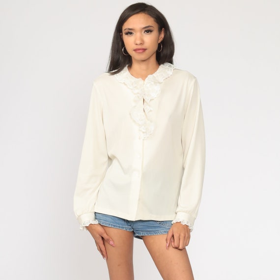 Ruffle Lace Shirt 70s Boho Cream Shirt Victorian … - image 4