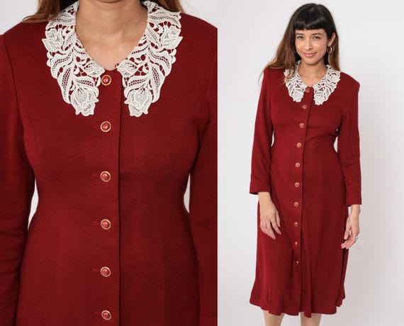 burgundy dress with white collar WEDTREND Women Burgundy Chiffon High-Low Mother of the Bride Dress with Lace  Short Sleeves A Line Wedding Guest Dress  Wedtrend UK